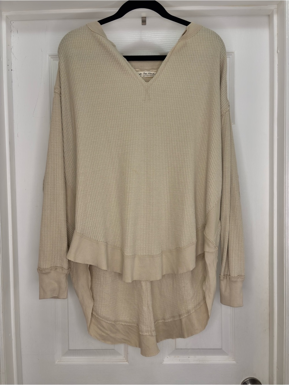 We The Free Cream Waffle V-Neck Hi-Low Pullover